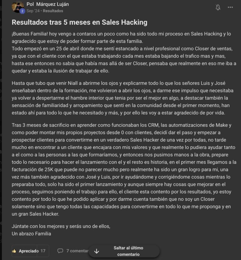 testimonio sales hacking